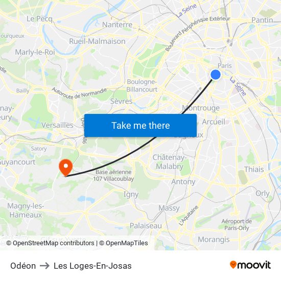 Odéon to Les Loges-En-Josas map