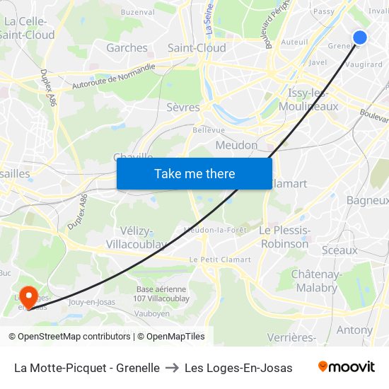 La Motte-Picquet - Grenelle to Les Loges-En-Josas map