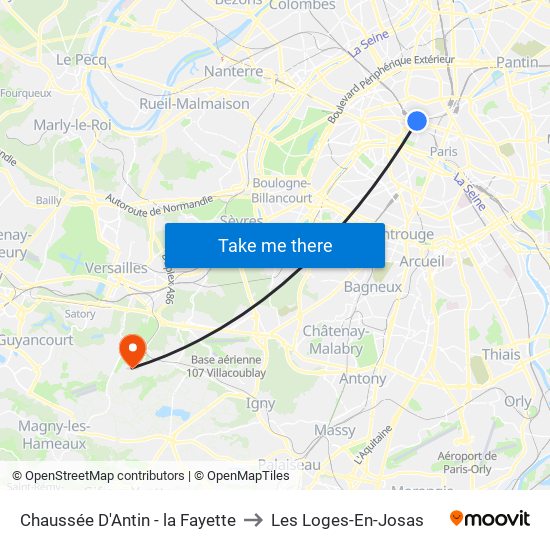 Chaussée D'Antin - la Fayette to Les Loges-En-Josas map