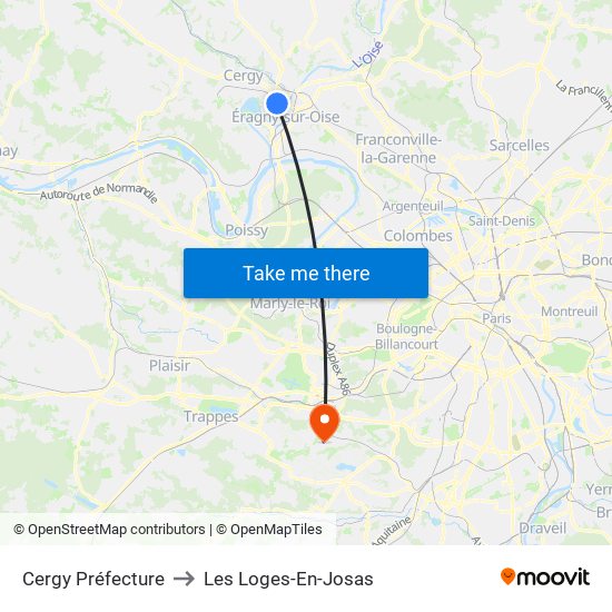 Cergy Préfecture to Les Loges-En-Josas map