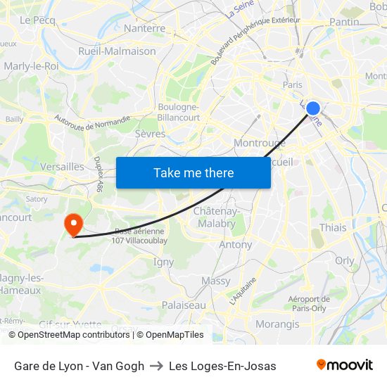 Gare de Lyon - Van Gogh to Les Loges-En-Josas map