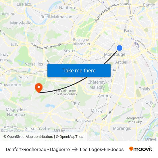 Denfert-Rochereau - Daguerre to Les Loges-En-Josas map