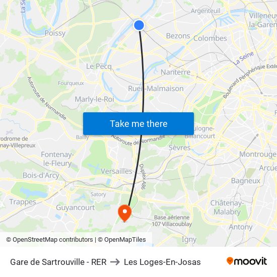 Gare de Sartrouville - RER to Les Loges-En-Josas map