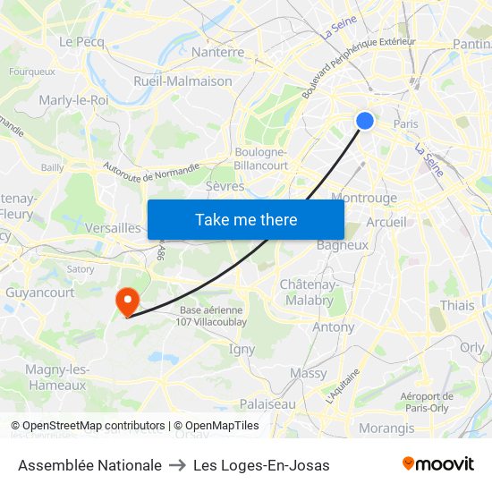 Assemblée Nationale to Les Loges-En-Josas map