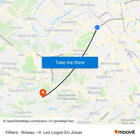 Villiers - Bineau to Les Loges-En-Josas map