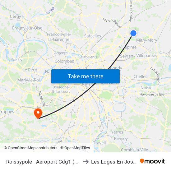 Roissypole - Aéroport Cdg1 (E2) to Les Loges-En-Josas map
