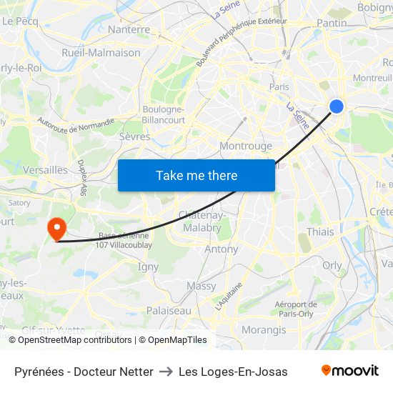 Pyrénées - Docteur Netter to Les Loges-En-Josas map