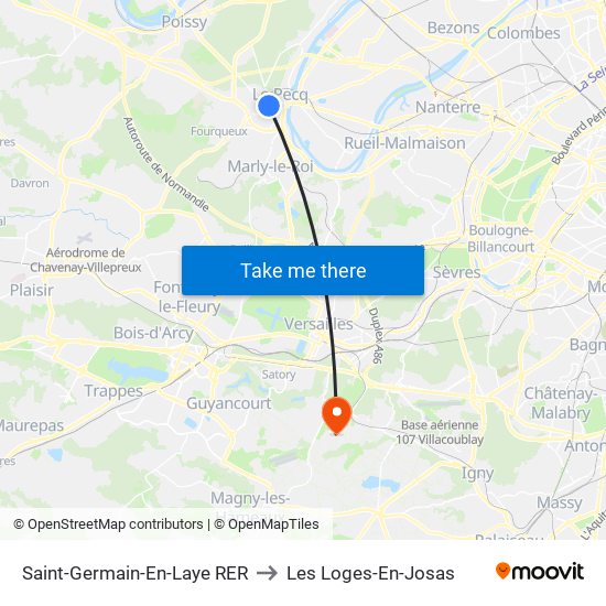 Saint-Germain-En-Laye RER to Les Loges-En-Josas map
