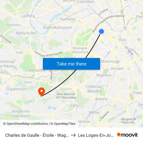 Charles de Gaulle - Étoile - Wagram to Les Loges-En-Josas map