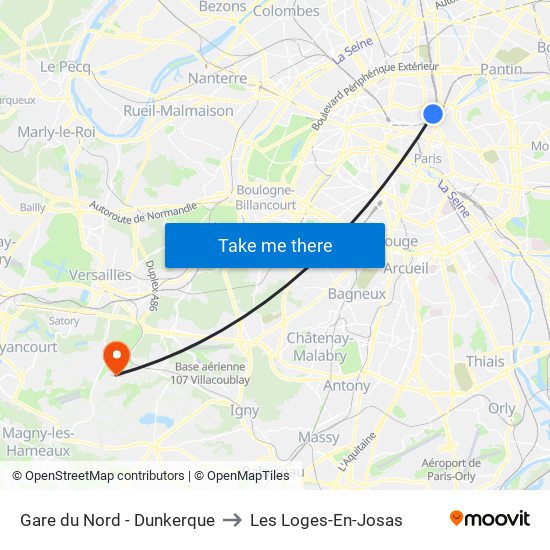 Gare du Nord - Dunkerque to Les Loges-En-Josas map