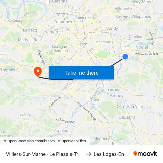 Villiers-Sur-Marne - Le Plessis-Trévise RER to Les Loges-En-Josas map