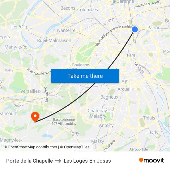 Porte de la Chapelle to Les Loges-En-Josas map