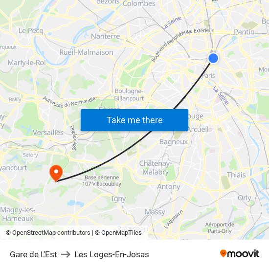 Gare de L'Est to Les Loges-En-Josas map