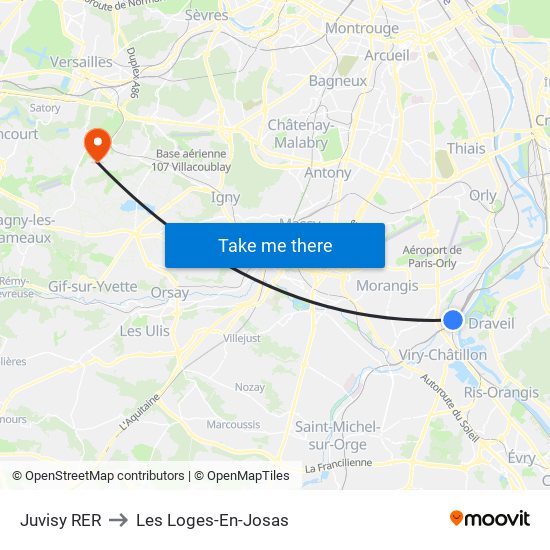 Juvisy RER to Les Loges-En-Josas map