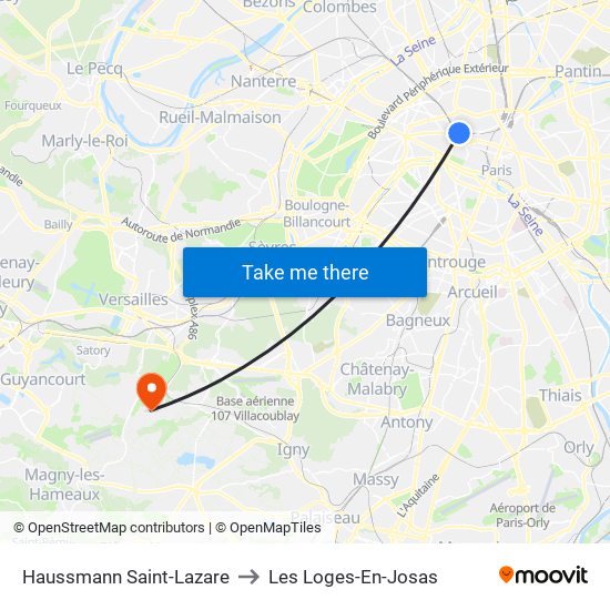 Haussmann Saint-Lazare to Les Loges-En-Josas map