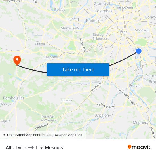 Alfortville to Les Mesnuls map