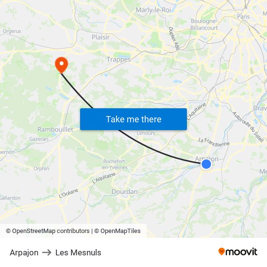 Arpajon to Les Mesnuls map