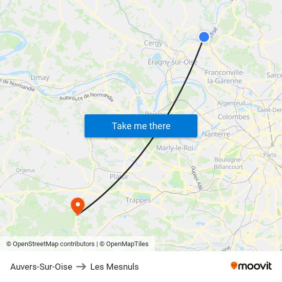 Auvers-Sur-Oise to Les Mesnuls map