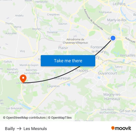 Bailly to Les Mesnuls map