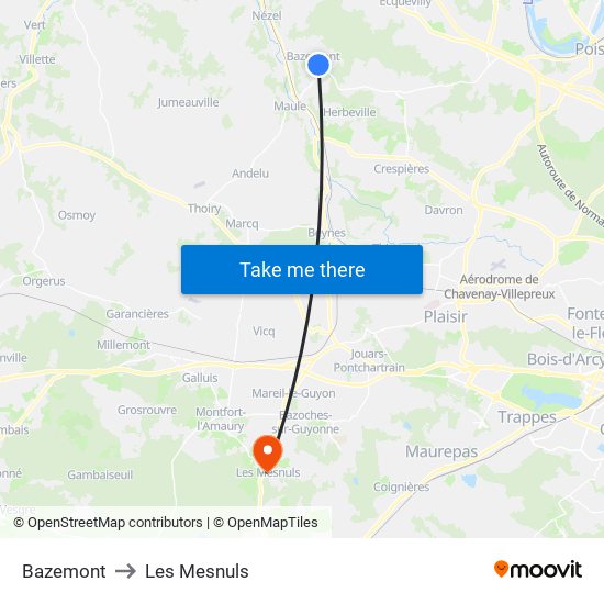 Bazemont to Les Mesnuls map