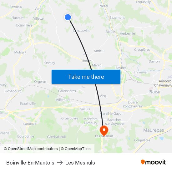 Boinville-En-Mantois to Les Mesnuls map