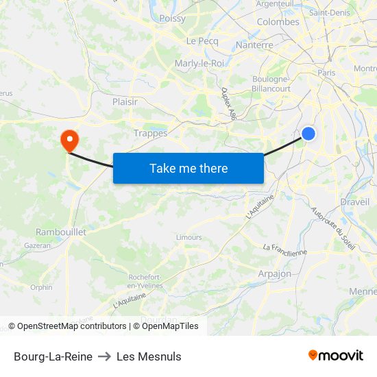 Bourg-La-Reine to Les Mesnuls map
