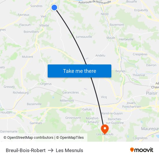 Breuil-Bois-Robert to Les Mesnuls map