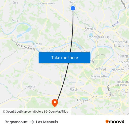 Brignancourt to Les Mesnuls map