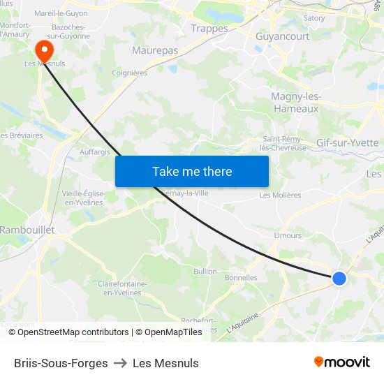 Briis-Sous-Forges to Les Mesnuls map