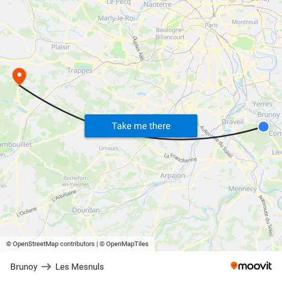 Brunoy to Les Mesnuls map