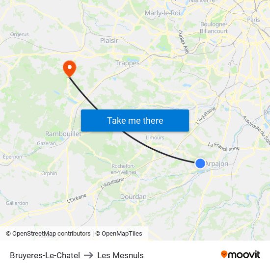 Bruyeres-Le-Chatel to Les Mesnuls map