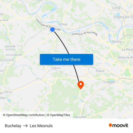Buchelay to Les Mesnuls map