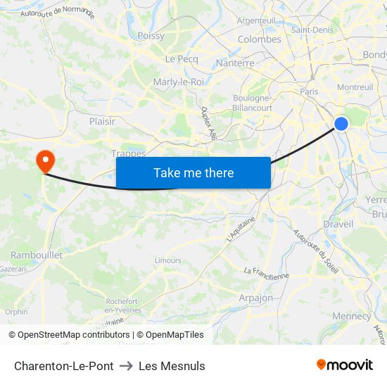 Charenton-Le-Pont to Les Mesnuls map