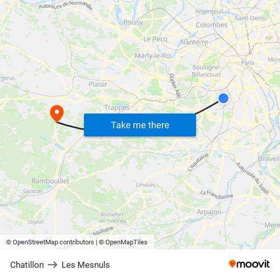 Chatillon to Les Mesnuls map