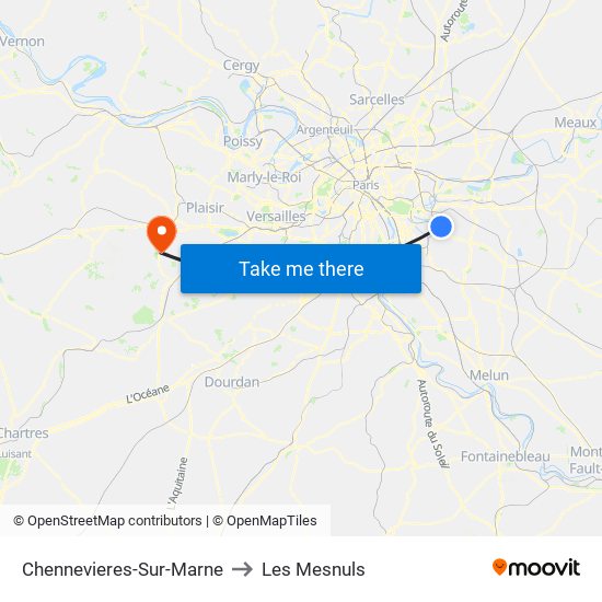 Chennevieres-Sur-Marne to Les Mesnuls map