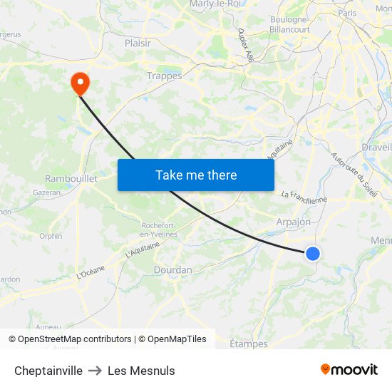 Cheptainville to Les Mesnuls map