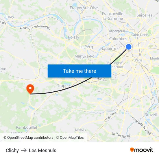 Clichy to Les Mesnuls map