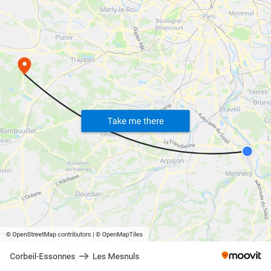 Corbeil-Essonnes to Les Mesnuls map