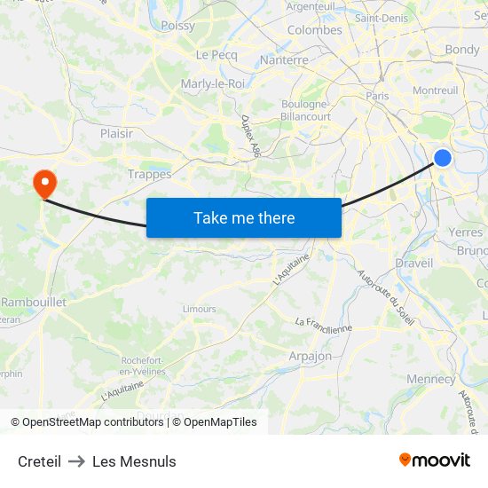 Creteil to Les Mesnuls map
