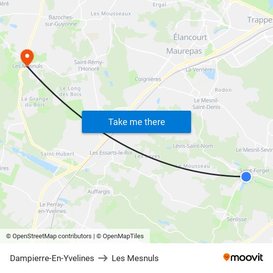 Dampierre-En-Yvelines to Les Mesnuls map