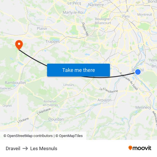 Draveil to Les Mesnuls map
