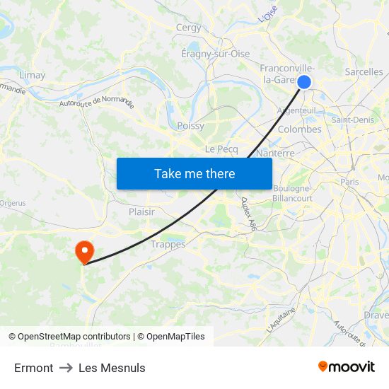 Ermont to Les Mesnuls map