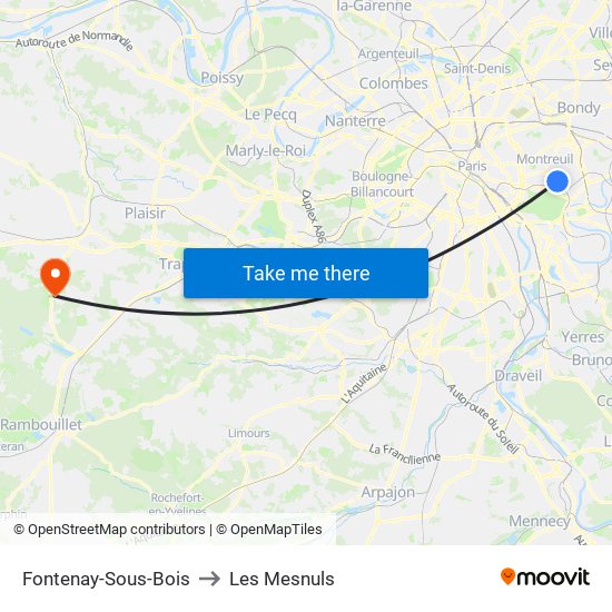 Fontenay-Sous-Bois to Les Mesnuls map