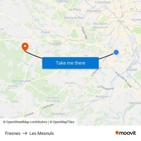 Fresnes to Les Mesnuls map