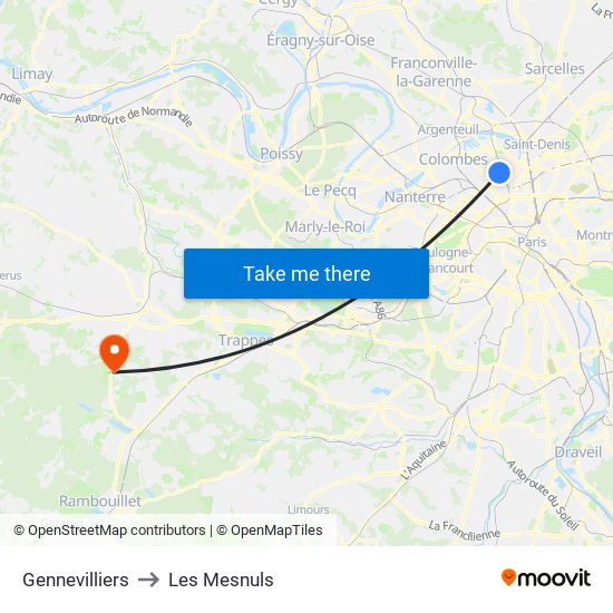 Gennevilliers to Les Mesnuls map