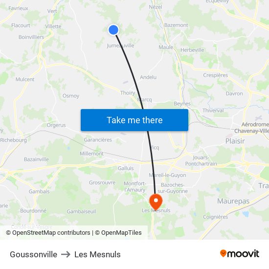 Goussonville to Les Mesnuls map