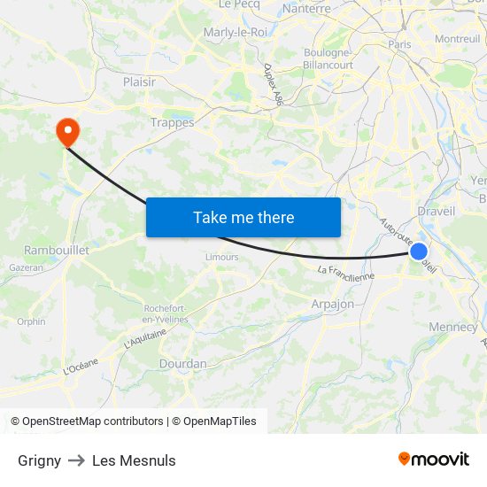 Grigny to Les Mesnuls map