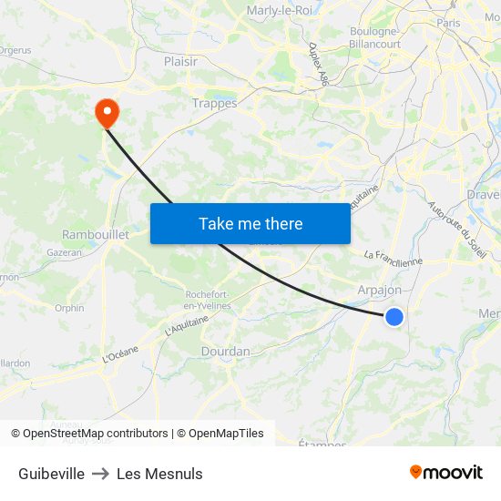 Guibeville to Les Mesnuls map