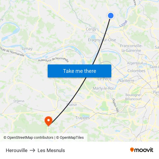 Herouville to Les Mesnuls map