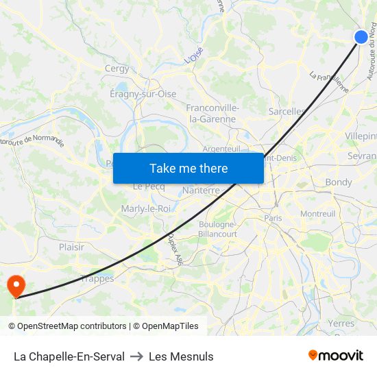 La Chapelle-En-Serval to Les Mesnuls map